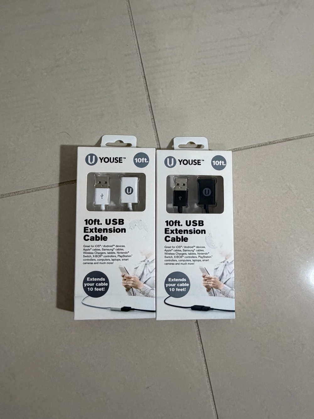 (2) 10ft USB Extension Cable - Black and White
